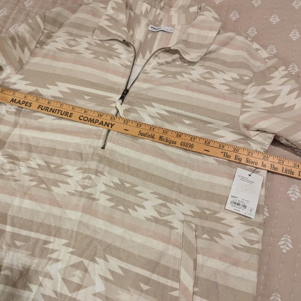 Sonoma 3/4 zip pull over flannel Aztec print large - Picture 8 of 11